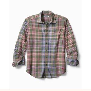 Tommy Bahama Long sleeve detail cuffs Paradise Poplin Plaid button down shirt XL